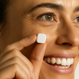 Close up of naturally white teeth after using my green routine eco friendly toothpaste