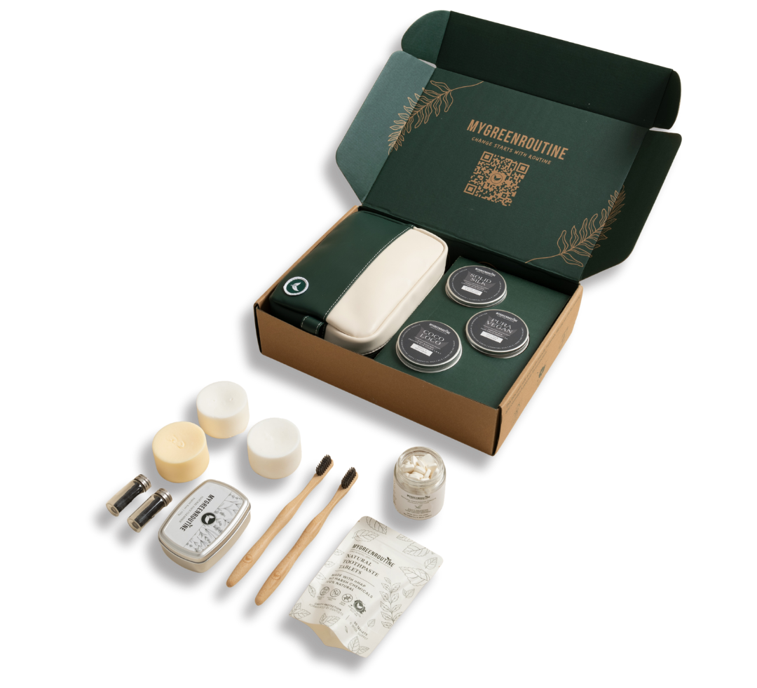 My Green Routine box with skincare products on a white background