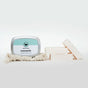 Natural and organic lavender body bars with essential oils stacked with convenient travel tin and exfoliator
