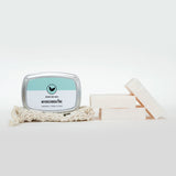 Natural and organic lavender body bars with essential oils stacked with convenient travel tin and exfoliator