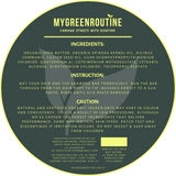 Round label with text detailing ingredients, instructions, and safety information for a product by MyGreenRoutine.