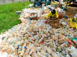 Plastic bottles piled up from a river and ocean clean up initiative sponsored by MGR